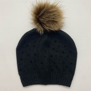 Toby and Me Black Beanie with Brown Pom Pom